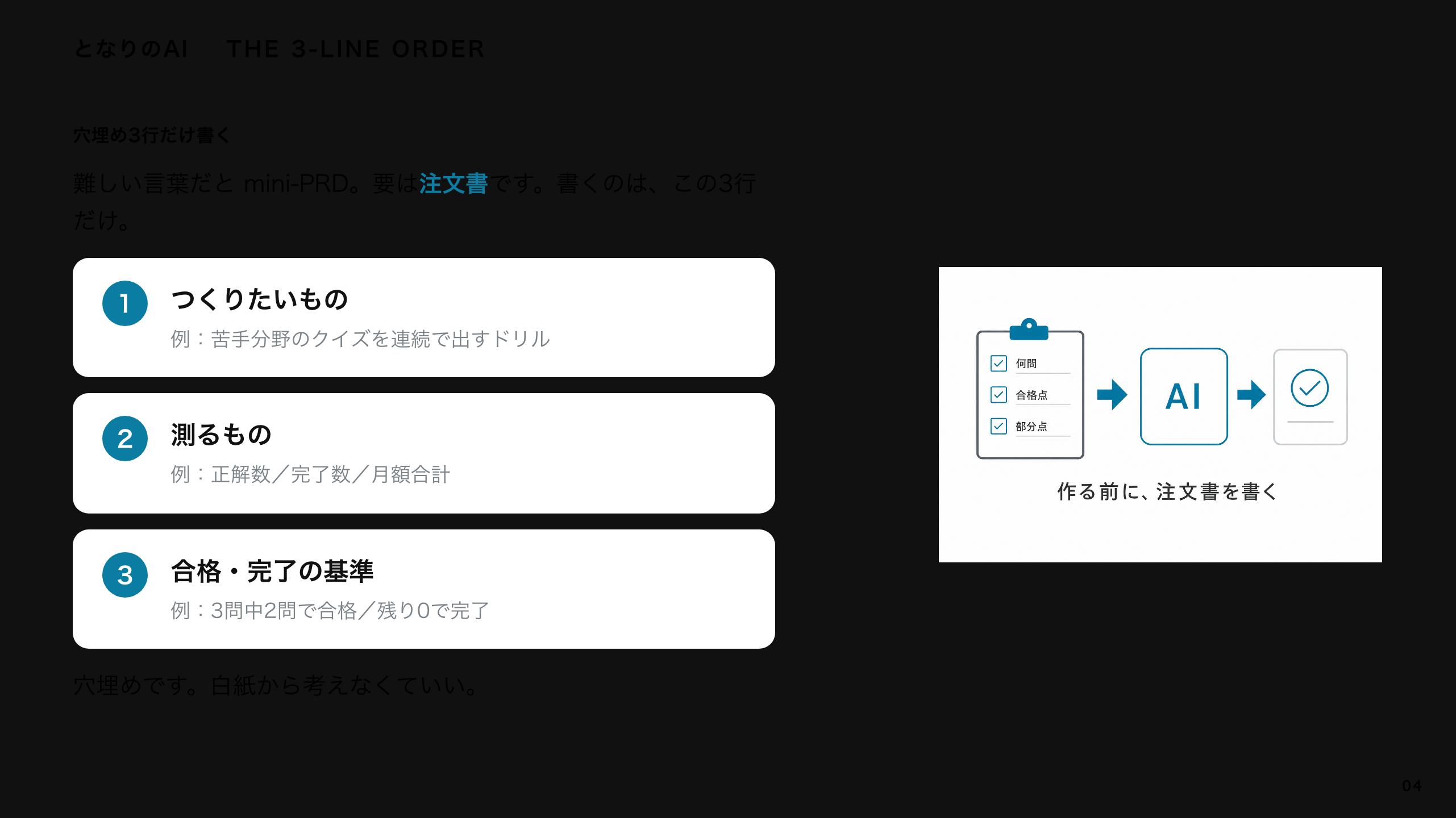 スライド 4：穴埋め3行だけ書く