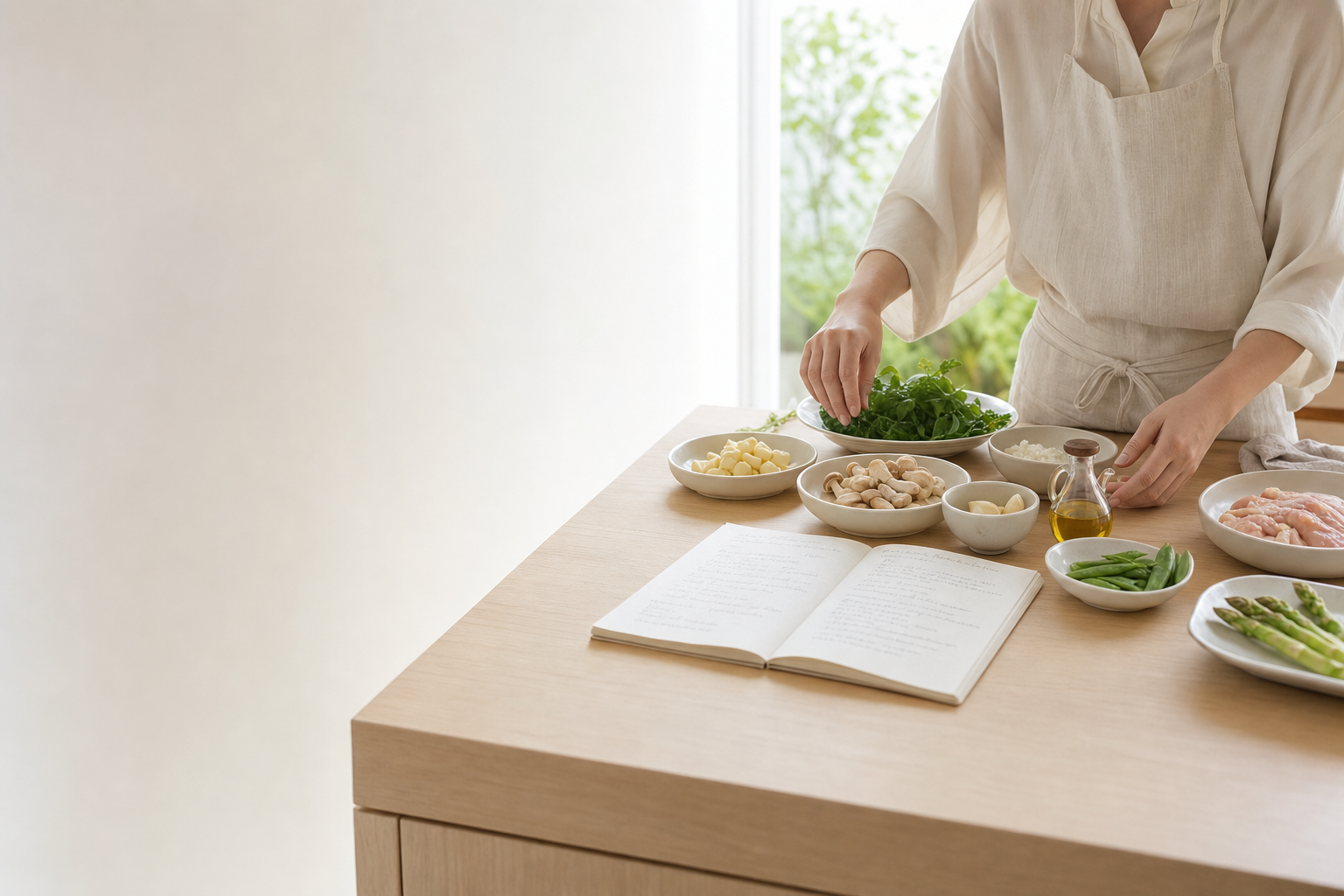 厨房に、レシピと材料を揃えてから任せる